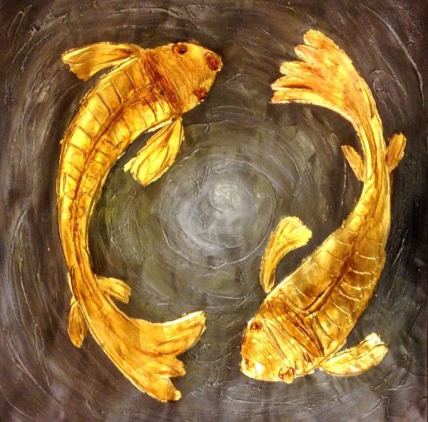 Золотые рыбки поталью картина