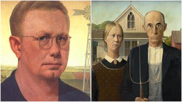 Грант Вуд мужчина с вилами