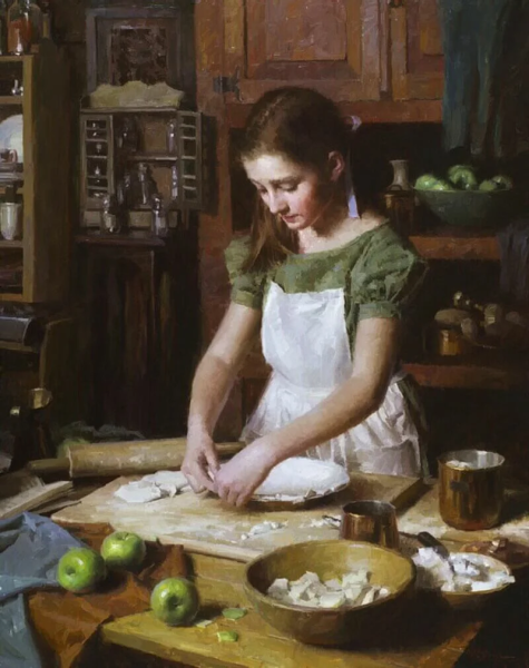 Нарисованная девушка с яблоками