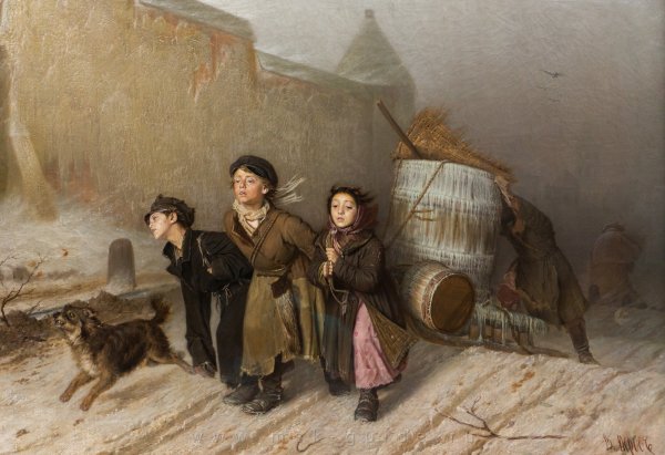 Перов Василий Григорьевич. Тройка. Ученики мастеровые везут воду