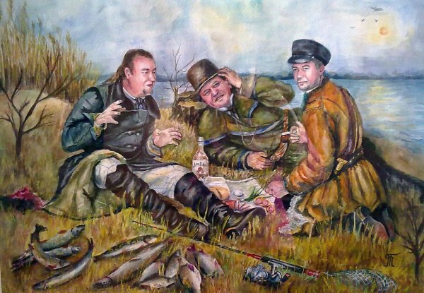 Картина рыбаки на привале