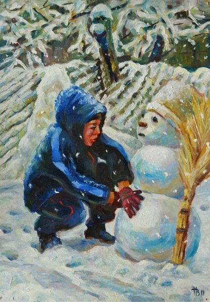 Картина Саша и Снеговик