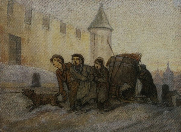 Василий Перов. Тройка. Ученики-мастеровые везут воду. 1866