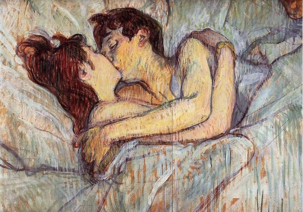 Анри де Тулуз-Лотрек, поцелуй в кровати, 1892,