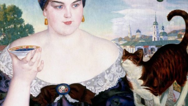 Б.М. Кустодиев, "Купчиха за чаем", 1918