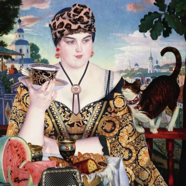 Кустодиев Купчиха за чаем 1918