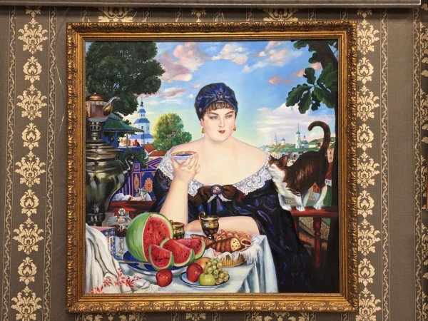 Б.М. Кустодиев, "Купчиха за чаем", 1918