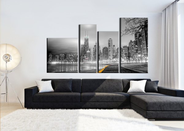 Модульные картины в интерьере гостиной