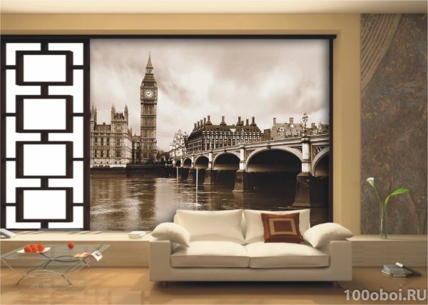 Фотообои в рамке на стене