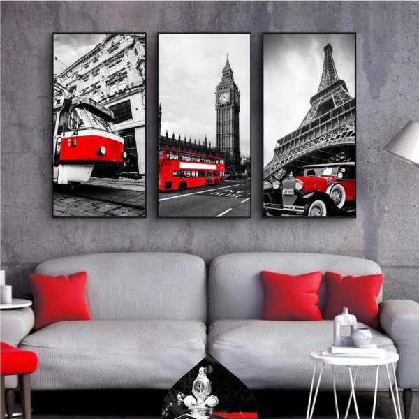 Черно белый Постер на стену с красным