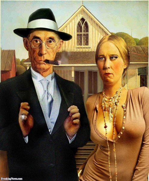 Женщина и мужчина с вилами