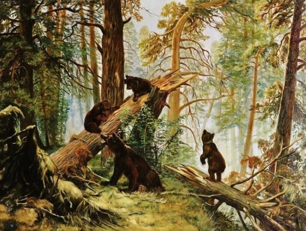 Иван Шишкин, Константин Савицкий. Утро в Сосновом лесу. 1889.