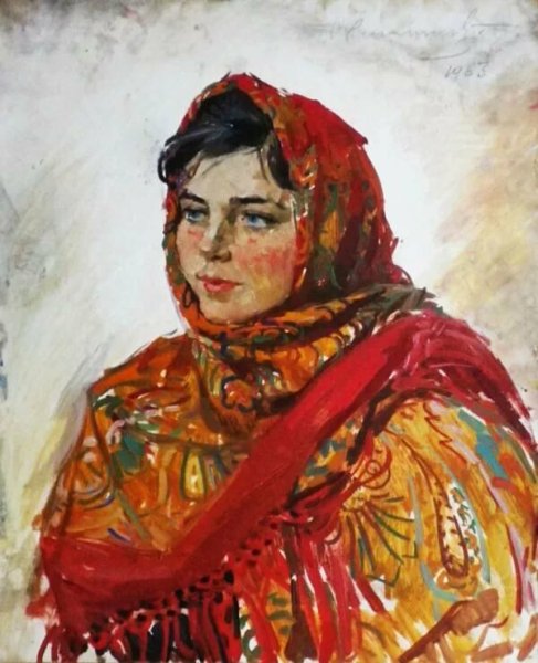 Портрет девушка в клетчатом платке Венецианов