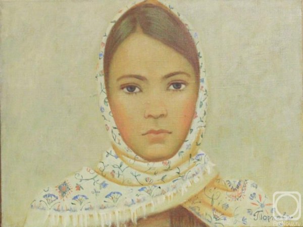 Картина девушка в синем платке
