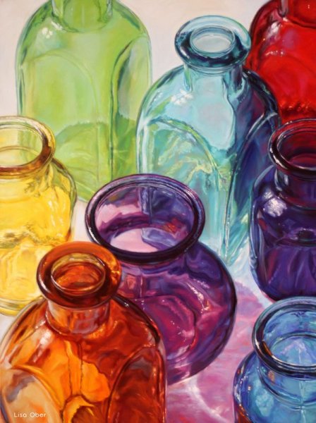 Стеклянная бутылка акварелью