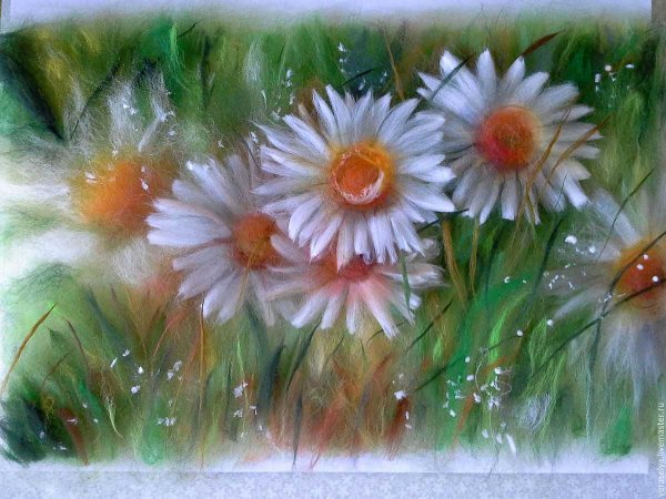 Шерстяная живопись ромашки