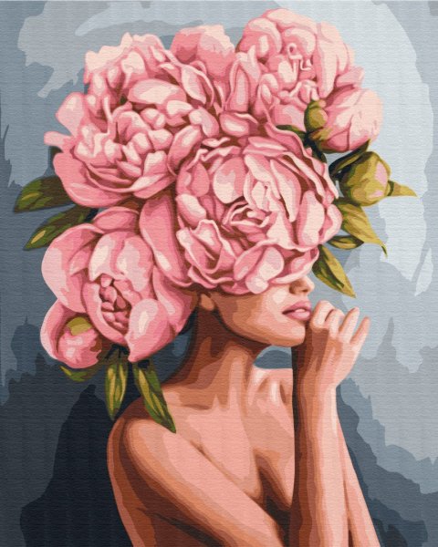 Картина по номерам девушка с пионами