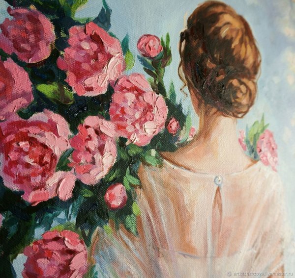 Девочка с пионами картина