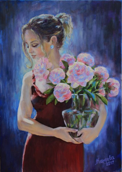 Картина девушка цветок