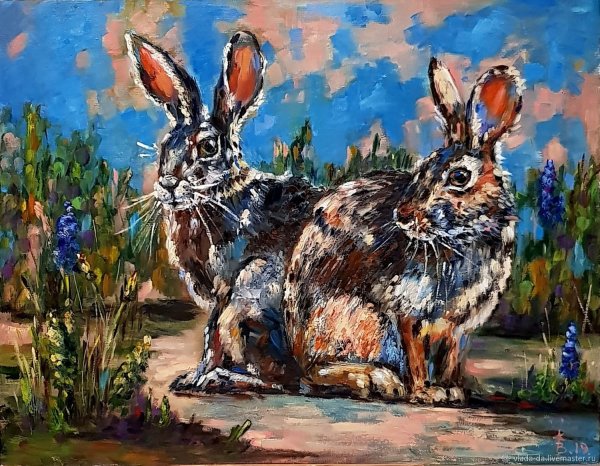 Заяц живопись маслом