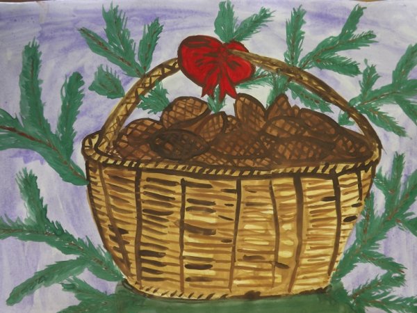 Иллюстрация к сказке корзина с еловыми шишками Паустовский