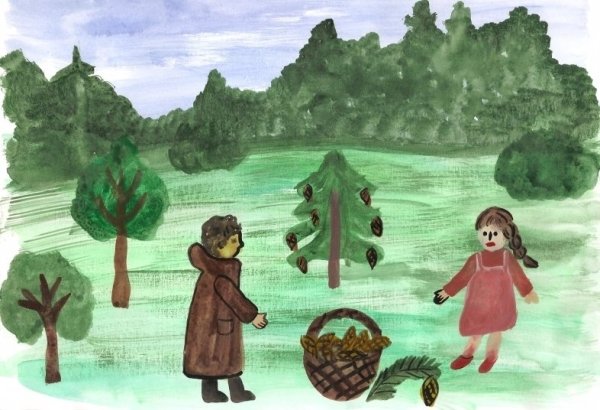 Корзина с еловыми шишками Паустовский иллюстрации