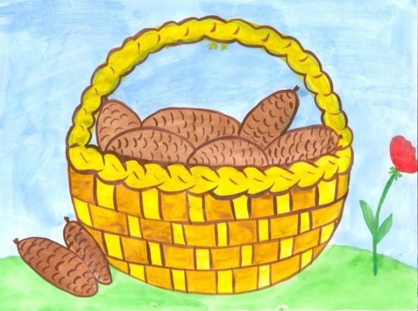 Иллюстрация к рассказу корзина с еловыми шишками