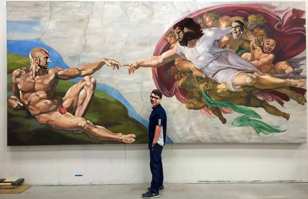 Сотворение Адама Микеланджело Бог