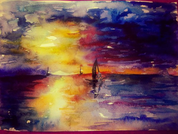 Закат акварелью