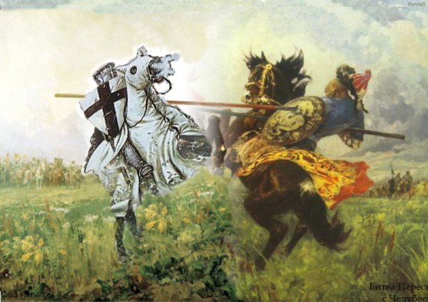 Картина Куликовская битва Пересвет и Челубей