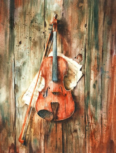 Виолончель акварель