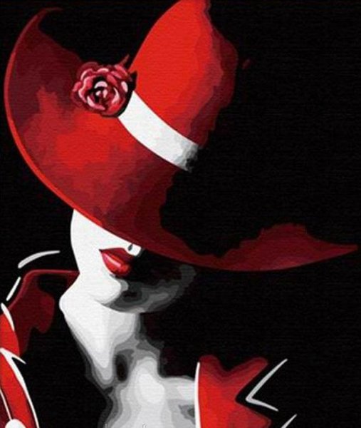 Картина с дамой с большой шляпой