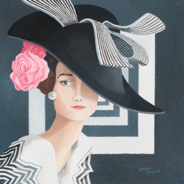Картина девушка в шляпе с красными губами