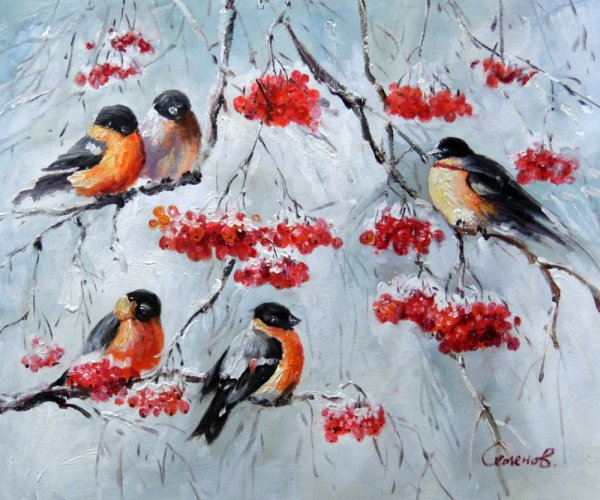 Снегири в живописи