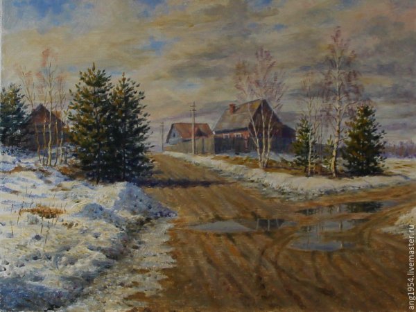 Снегири в деревне живопись