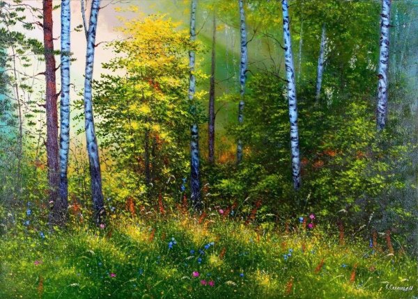 Е. Салахова Лесная лужайка картина