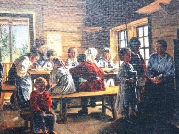 Картина б м Кустодиева Земская школа в Московской Руси