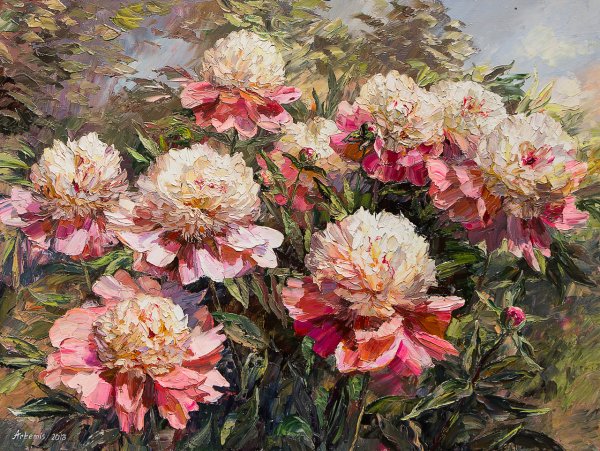 Картина маслом пионы Артемис