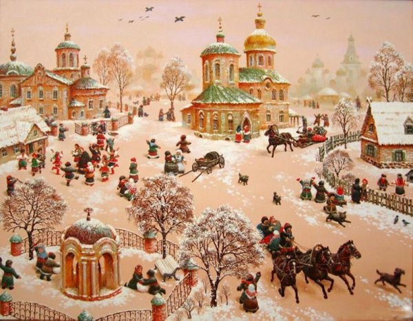 Кустодиев Рождество в Москве