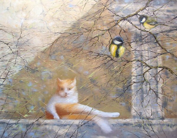 Синицы художник Дмитрий Кустанович.