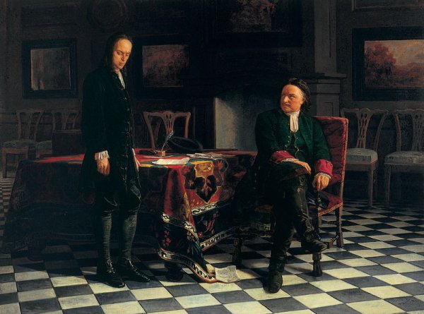 Петр первый допрашивает царевича Алексея в Петергофе