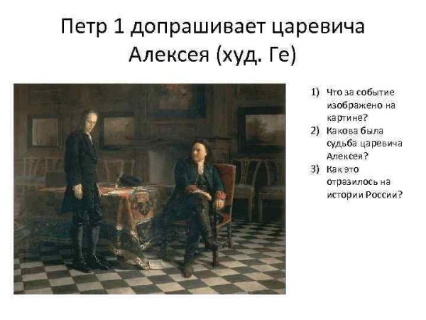 Николай ге "Петр i допрашивает царевича Алексея в Петергофе", 1871