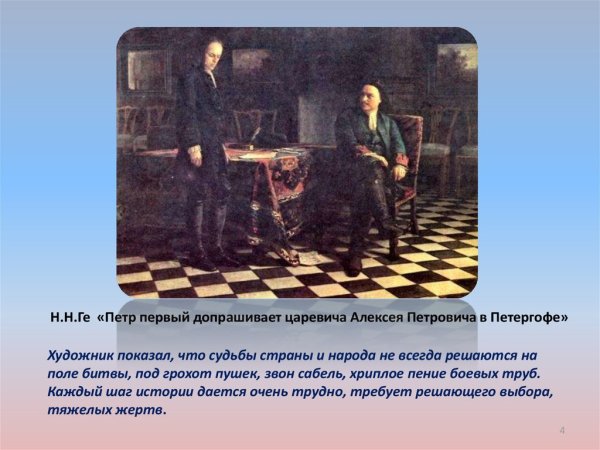 Пётр допрашивает царевича Алексея