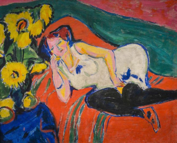 Эрнст Людвиг Кирхнер женский профиль и Подсолнухи