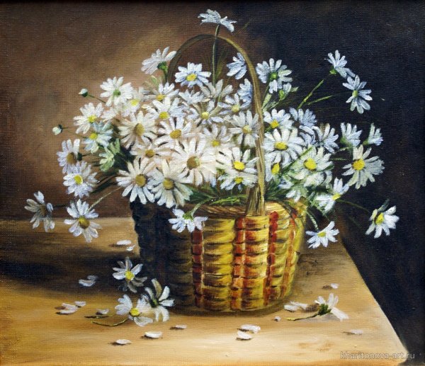 Ромашки в корзинке живопись