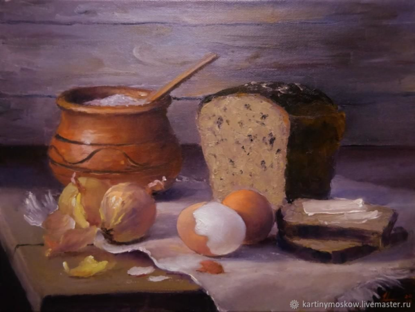 «Натюрморт с хлебом и ветчиной» (Карло маджини, конец XVIII века).