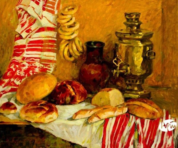 «Натюрморт с хлебом и ветчиной» Карло маджини