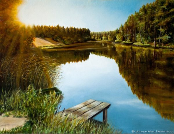 Озеро живопись маслом