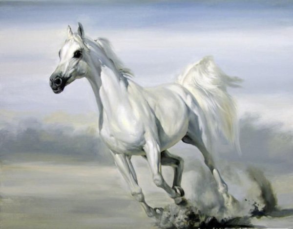 Картина "лошади белая и Вороная" Автор