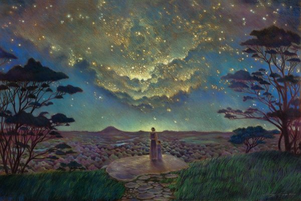 Ночной пейзаж акварелью